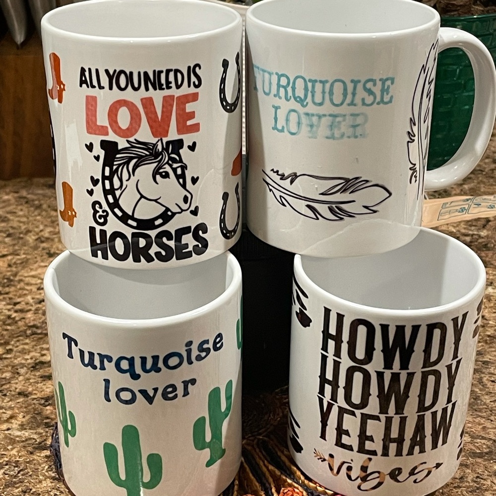 12oz Custom Mug! Love & Horse~Cowboyboots~ Horseshoe~Western coffee cup